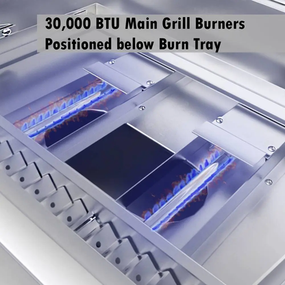 Sunstone 30" Stainless Steel Gas-Hybrid 2 Burner Charcoal/Wood Burning Propane Grill with IR Burner