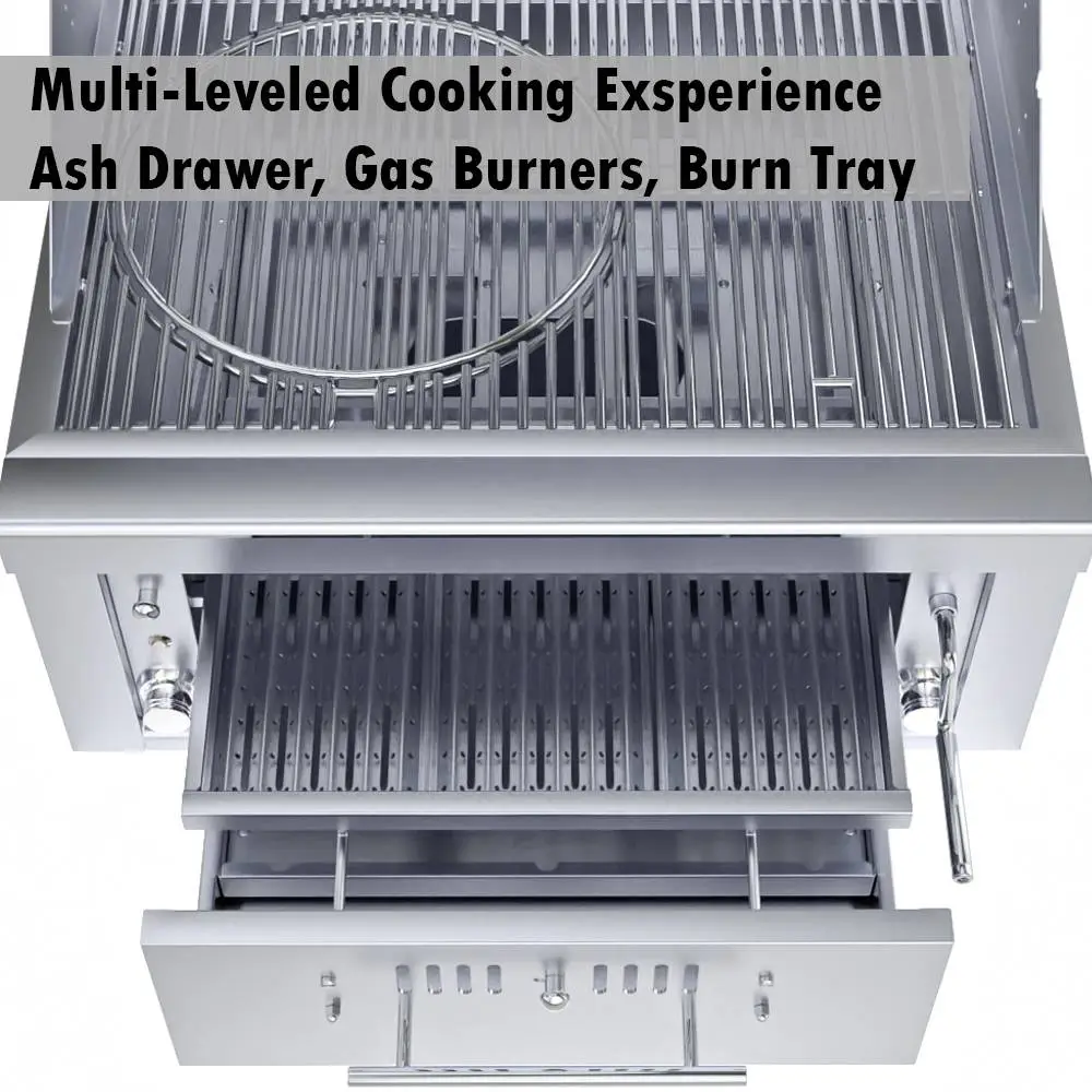Sunstone 30" Stainless Steel Gas-Hybrid 2 Burner Charcoal/Wood Burning Propane Grill with IR Burner