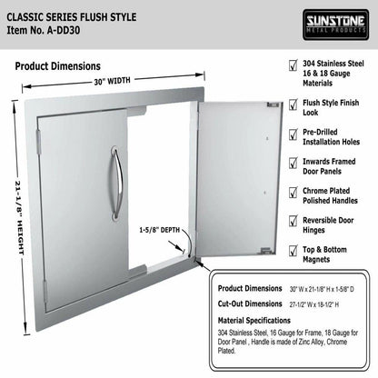 Sunstone Classic Series 30" Stainless Steel Double Access Door Flush Mount