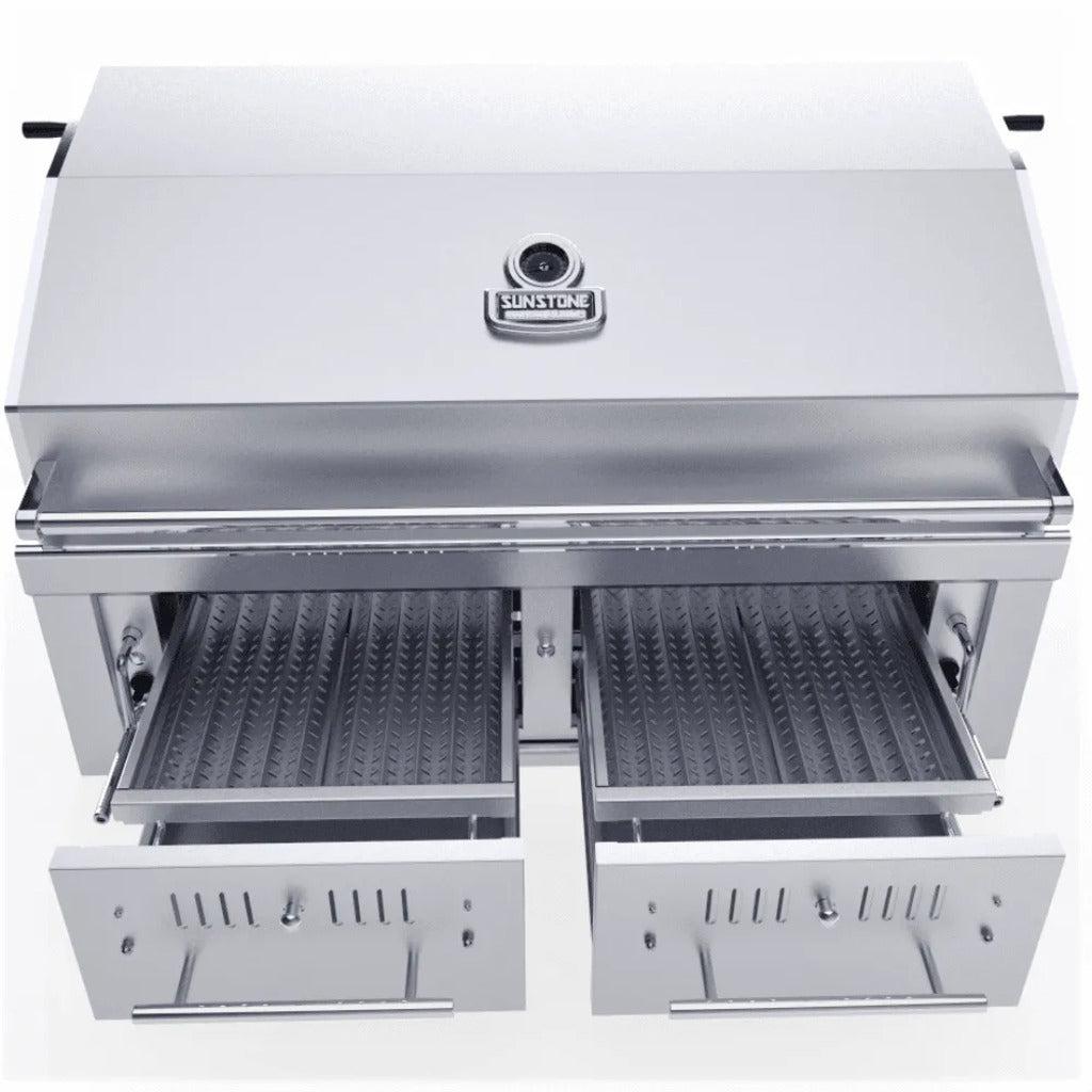 Sunstone Emerald Series 42" Stainless Steel Gas-Hybrid Dual Zone 2 Burner Charcoal/Wood Burning Propane Grill