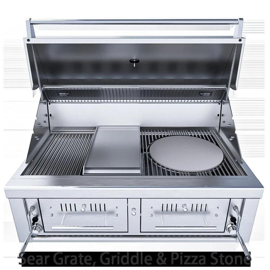 Sunstone Emerald Series 42" Stainless Steel Gas-Hybrid Dual Zone 2 Burner Charcoal/Wood Burning Propane Grill