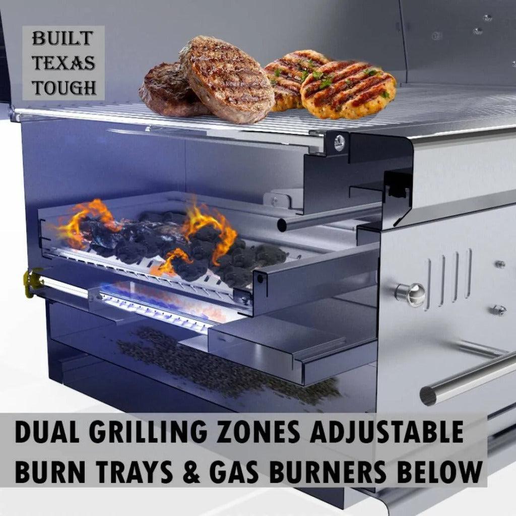 Sunstone Emerald Series 42" Stainless Steel Gas-Hybrid Dual Zone 2 Burner Charcoal/Wood Burning Propane Grill