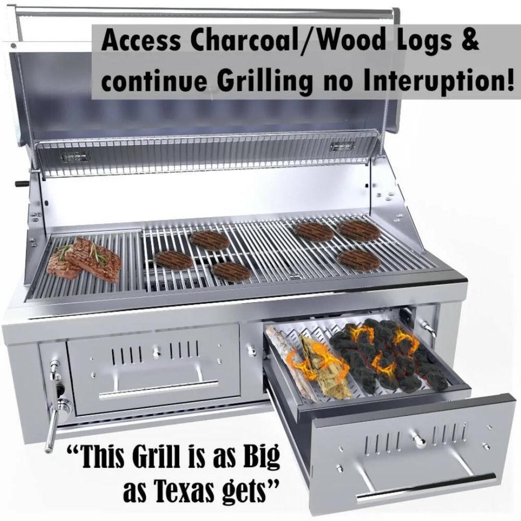 Sunstone Emerald Series 42" Stainless Steel Gas-Hybrid Dual Zone 2 Burner Charcoal/Wood Burning Propane Grill