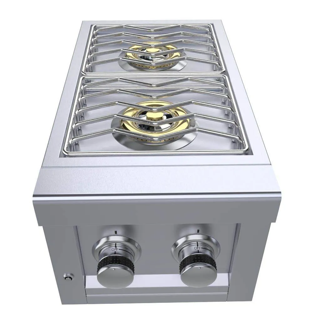 Sunstone Ruby Series 13" Stainless Steel Slide-In Versa Double Propane Burner with Removable Cover and LED Accent Light