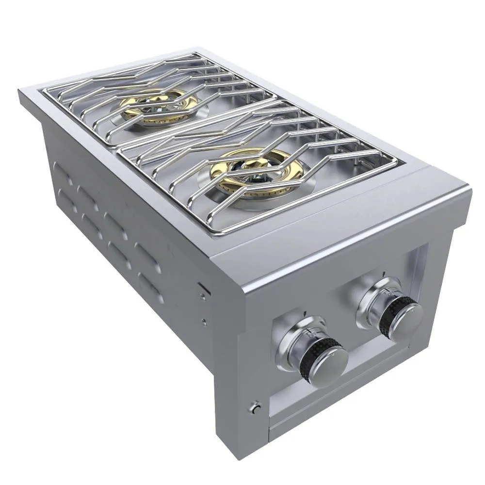 Sunstone Ruby Series 13" Stainless Steel Slide-In Versa Double Propane Burner with Removable Cover and LED Accent Light