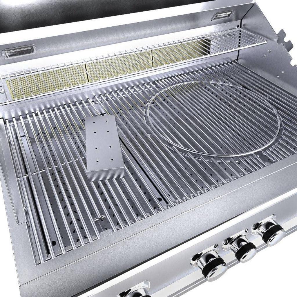 Sunstone Ruby Series 36" 4-Burner Pro-Sear Stainless Steel Drop-In Propane Gas Grill with IR Burner, Rotisserie and LED Lights
