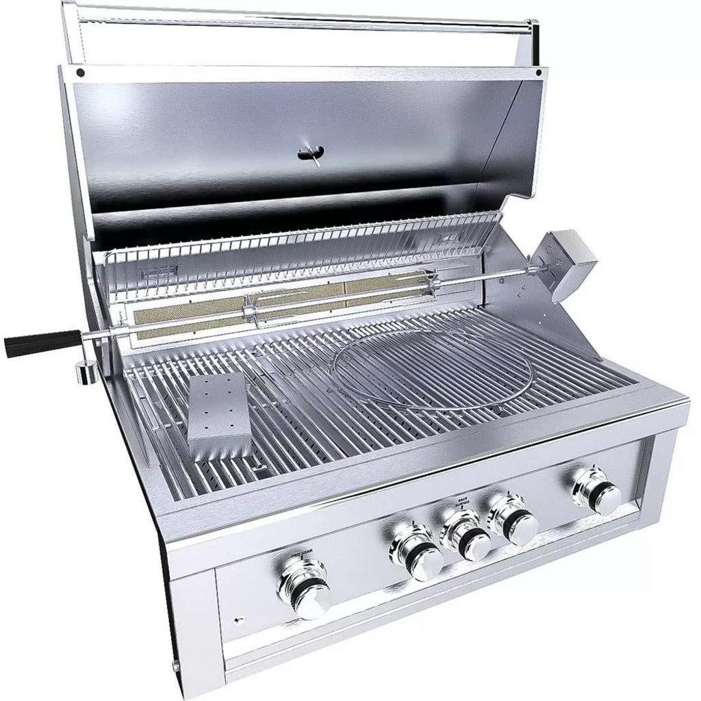Sunstone Ruby Series 36" 4-Burner Pro-Sear Stainless Steel Drop-In Propane Gas Grill with IR Burner, Rotisserie and LED Lights