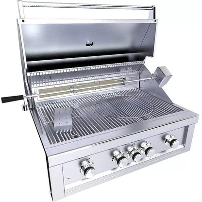 Sunstone Ruby Series 36" 4-Burner Pro-Sear Stainless Steel Drop-In Propane Gas Grill with IR Burner, Rotisserie and LED Lights