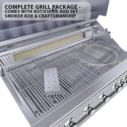 Sunstone Ruby Series 42" 5-Burner Pro-Sear Stainless Steel Drop-In Natural Gas Gas Grill with IR Burner, Rotisserie and LED Lights