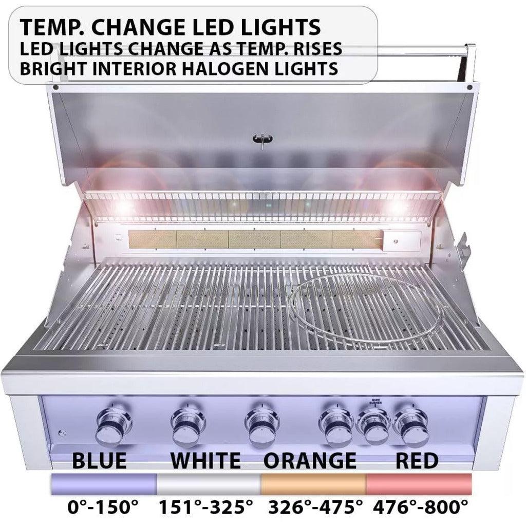 Sunstone Ruby Series 42" 5-Burner Pro-Sear Stainless Steel Drop-In Natural Gas Gas Grill with IR Burner, Rotisserie and LED Lights