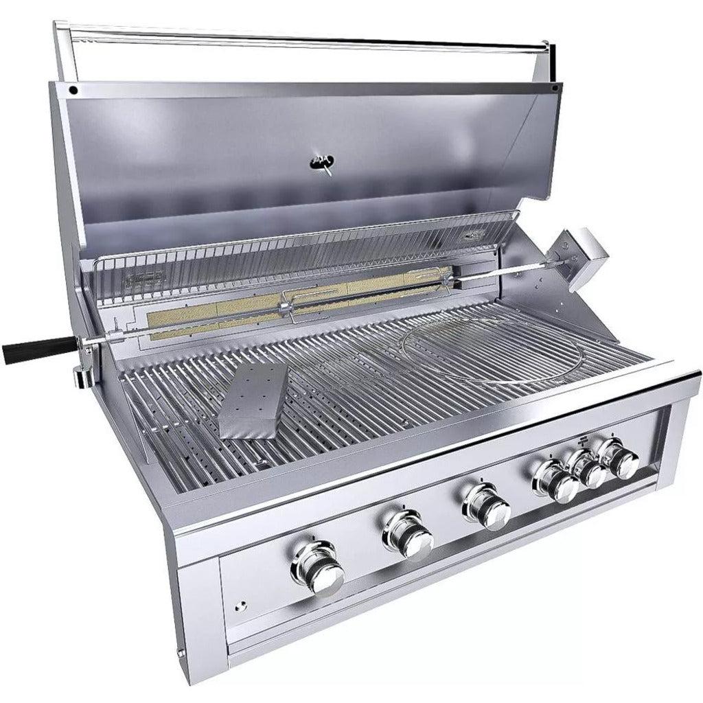 Sunstone Ruby Series 42" 5-Burner Pro-Sear Stainless Steel Drop-In Natural Gas Gas Grill with IR Burner, Rotisserie and LED Lights
