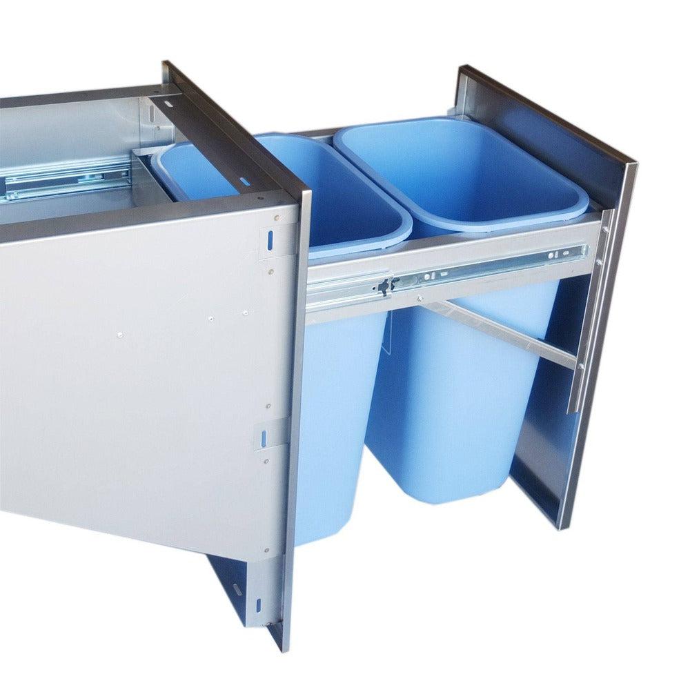 Sunstone Signature Series 20" x 27" Stainless Steel Beveled Frame Trash Drawer with Two Trash Bins