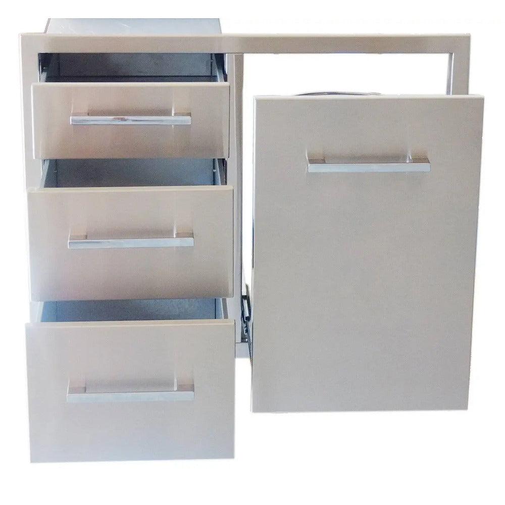 Sunstone Signature Series 30" Stainless Steel Beveled Frame Propane Combo w/Trash Bag Ring & Triple Drawer Unit