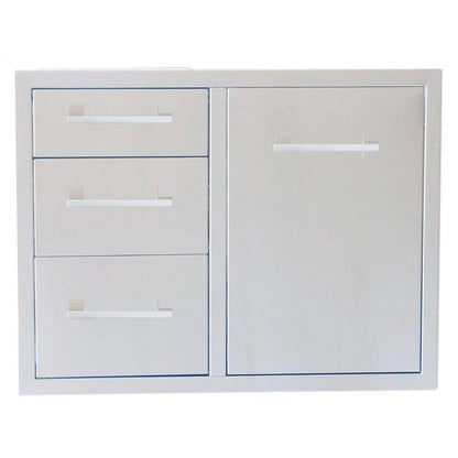Sunstone Signature Series 30" Stainless Steel Beveled Frame Propane Combo w/Trash Bag Ring & Triple Drawer Unit