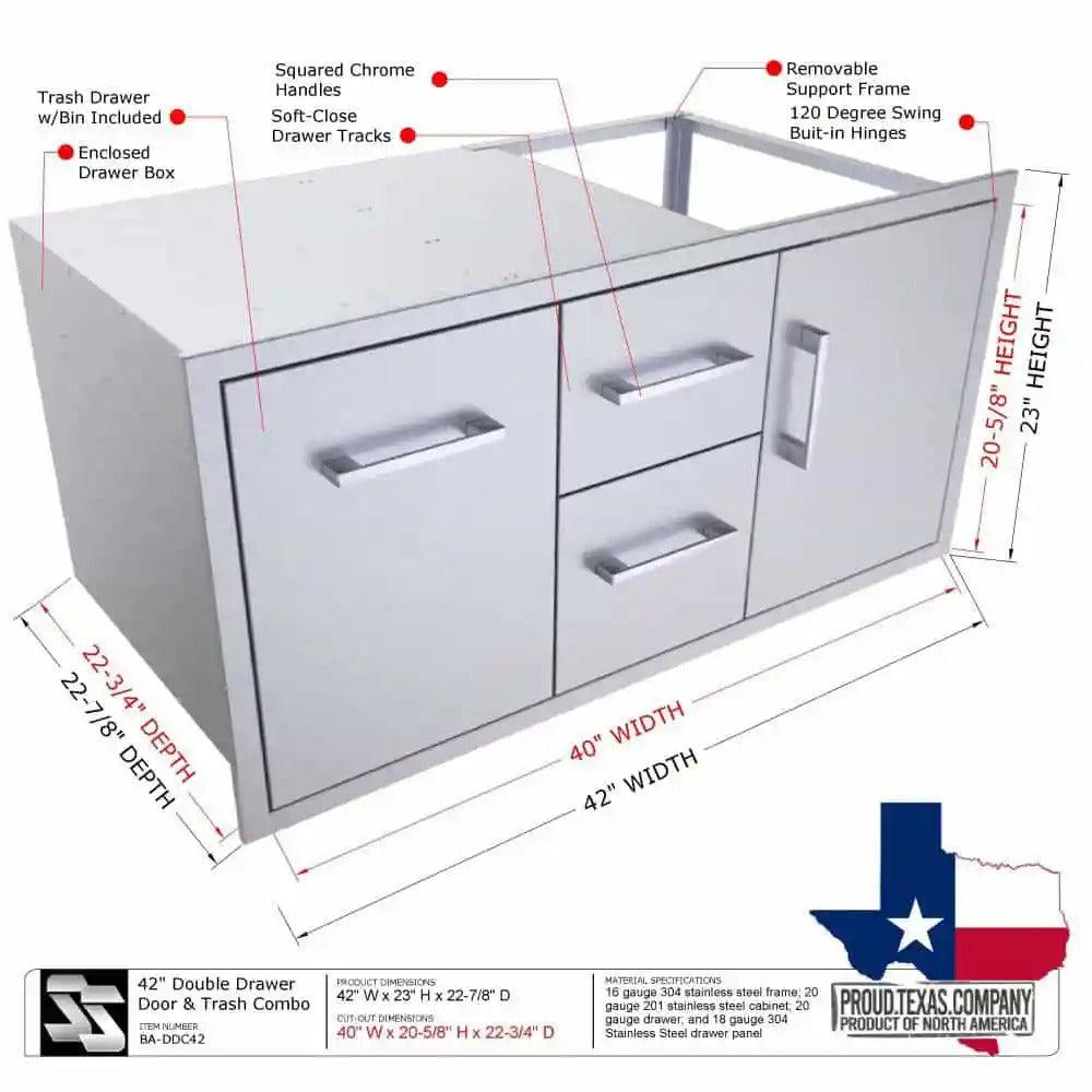 Sunstone Signature Series 42" Stainless Steel Beveled Style Double Drawer and Door Combo
