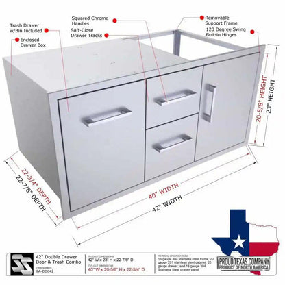 Sunstone Signature Series 42" Stainless Steel Beveled Style Double Drawer and Door Combo