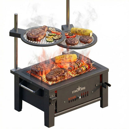 Sunstone StarBBQ 24" Charcoal Griller Base w/Post-Mount Griller Rim & ExGrate Cooking Grate