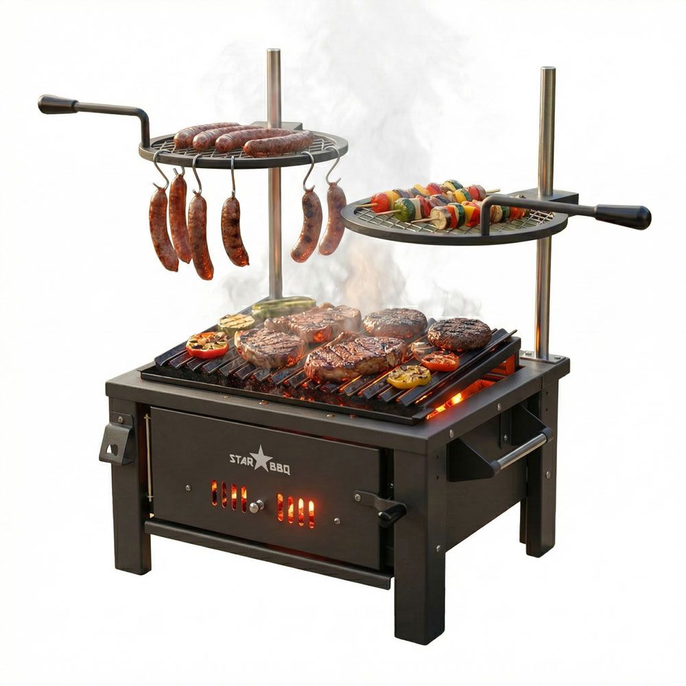 Sunstone StarBBQ 24" Charcoal Griller Base w/Post-Mount Griller Rim & the Raised Sear Rim Insert