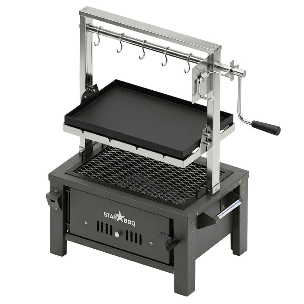 Sunstone StarBBQ 24" Charcoal Griller Base with Santa Maria Rim & the Raised Sear Rim Insert & ExGrate Cooking Grate on BBQ Cart