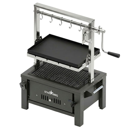 Sunstone StarBBQ 24" Charcoal Griller Base with Santa Maria Rim & the Raised Sear Rim Insert & ExGrate Cooking Grate on BBQ Cart