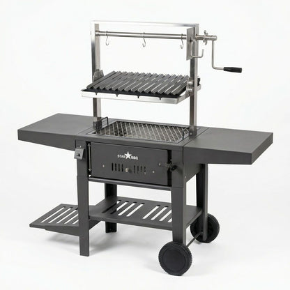 Sunstone StarBBQ 24" Charcoal Griller Base with Santa Maria Rim & the Raised Sear Rim Insert & ExGrate Cooking Grate on BBQ Cart