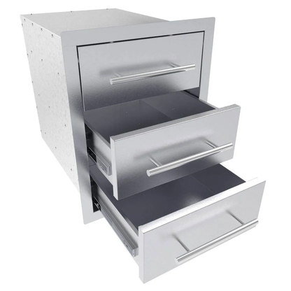 Sunstone Texan Series 16" Stainless Steel Triple Drawer Unit with Cutlery Drawer & Two Storage Drawers