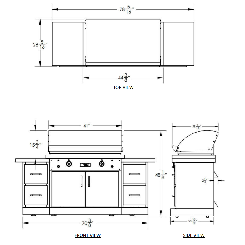 TEC Grills Sterling Patio FR 44" Stainless Steel Infrared Grill On Island Liquid Propane With Drawer Modules 79”