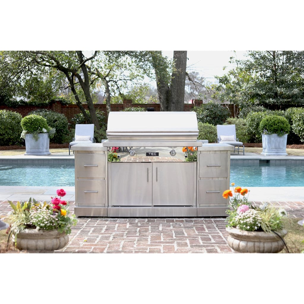 TEC Grills Sterling Patio FR 44" Stainless Steel Infrared Grill On Island Liquid Propane With Drawer Modules 79”