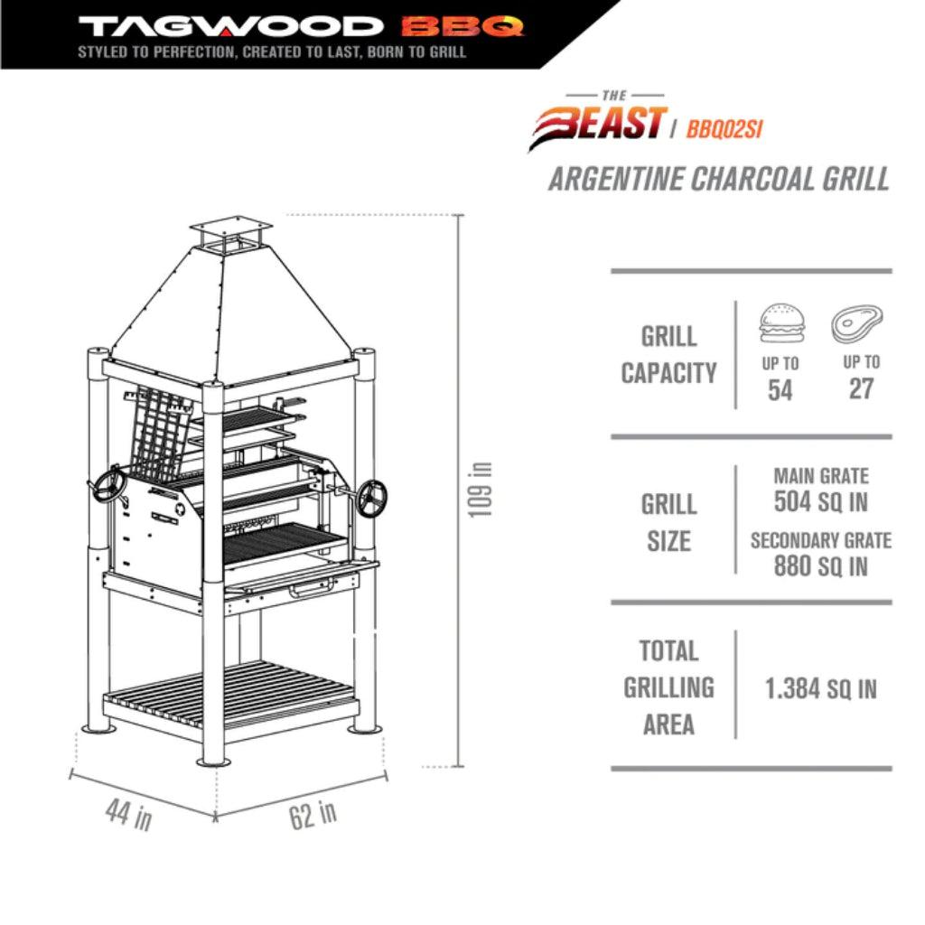 Tagwood BBQ 61" BBQ02SI The Beast Argentine Wood Fire & Charcoal Grill w/ Asador