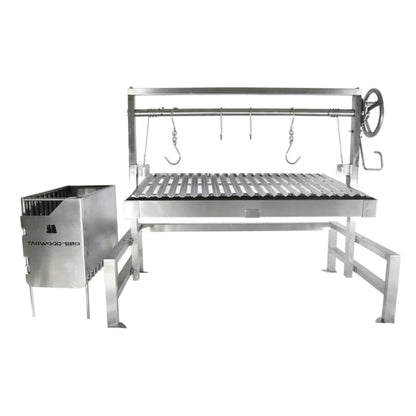 Tagwood BBQ Argentine Santa Maria BBQ09SS 40" Insert Style Stainless Steel Wood Fire and Charcoal Gaucho Grill With Firebricks, V-Shape Grate and Frontal Wheel Height Adjustable System