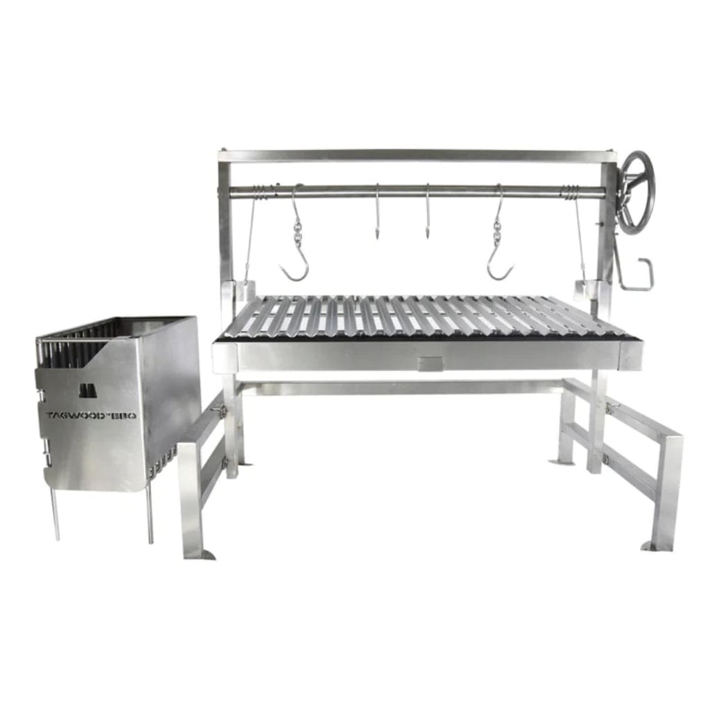 Tagwood BBQ Argentine Santa Maria BBQ09SS 40" Insert Style Stainless Steel Wood Fire and Charcoal Gaucho Grill With Round Grate and Right Sided Height Adjustable System