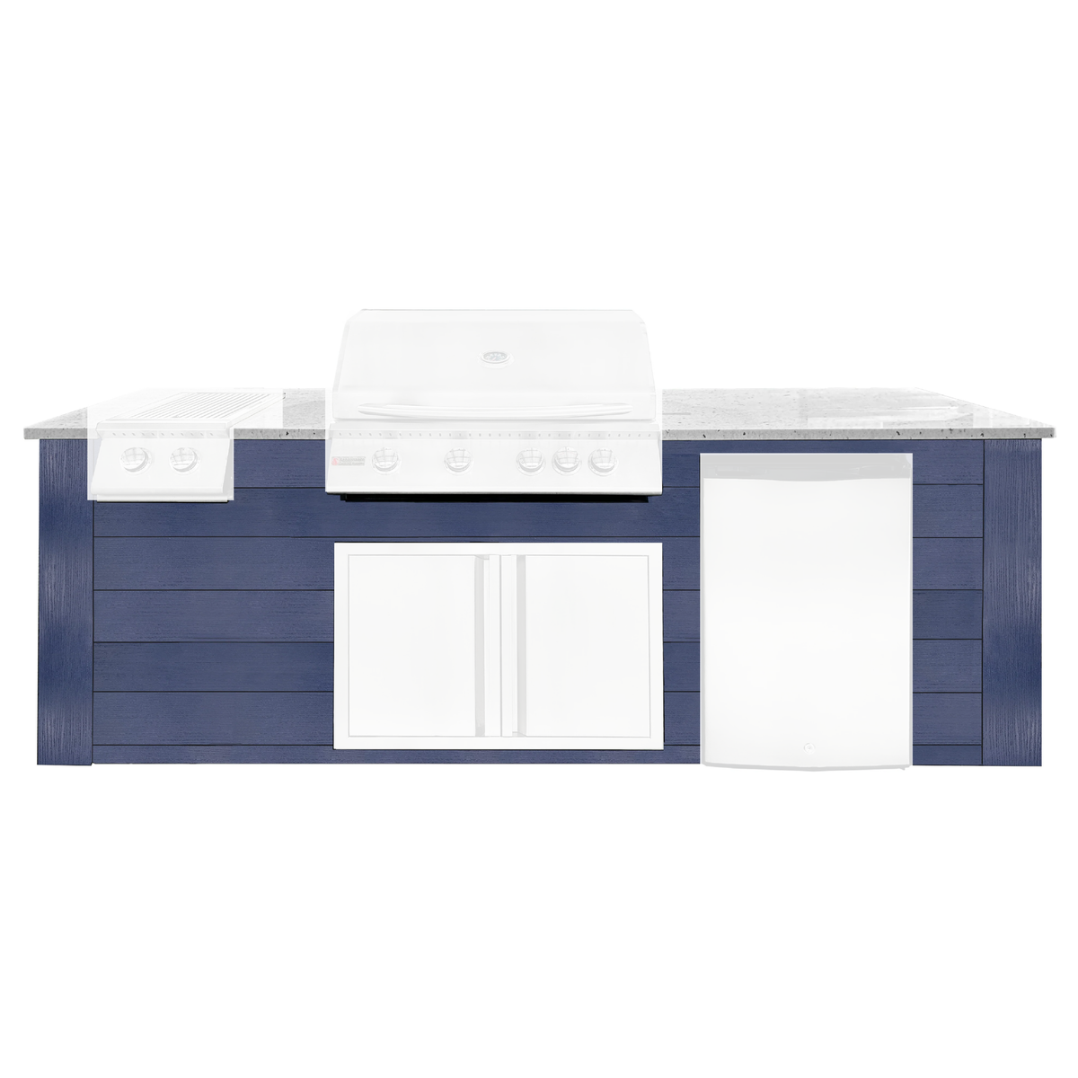 Renaissance Pro-Fit 8-Ft Outdoor Island With White Granite Countertop and Blue Cabinet