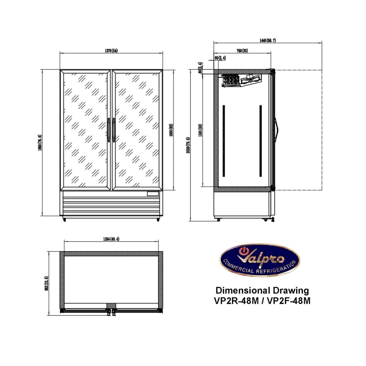 Valpro 48 cu.ft. Merchandiser Refrigerator With 2 Swing Full Glass Doors