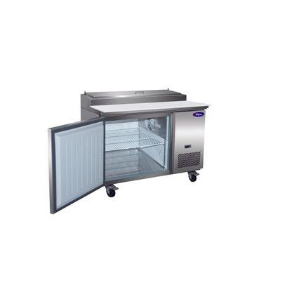 Valpro 48" x 32" Stainless Steel Solid 1-Door Refrigerator With 6-Pan Pizza Preparation Table Top