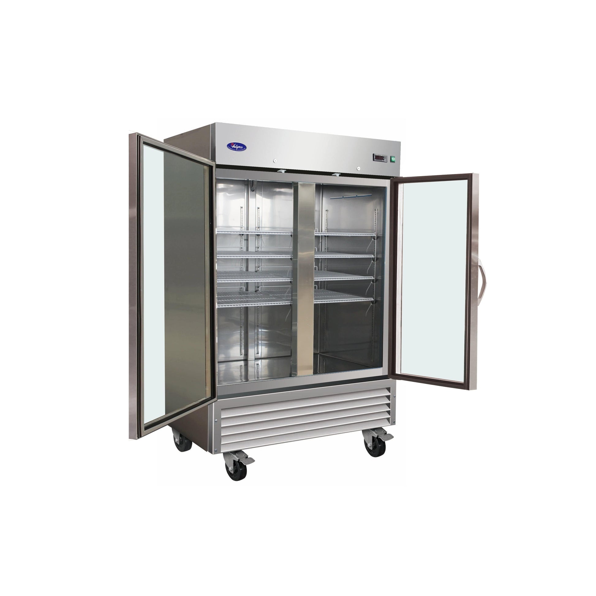 Valpro 49 cu.ft. Stainless Steel Reach-In Glass 2-Door Refrigerator