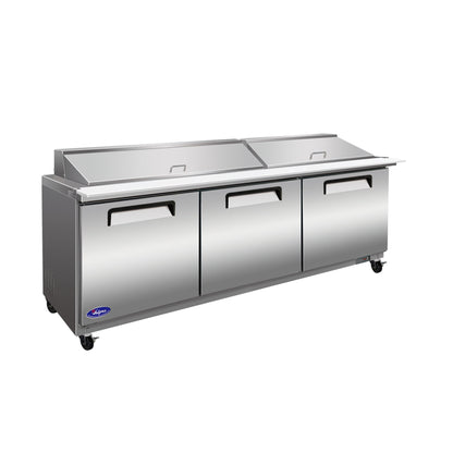 Valpro 72" x 35" Stainless Steel Solid 3-Door Refrigerator With 27-Pan Food Preparation Mega Table Top