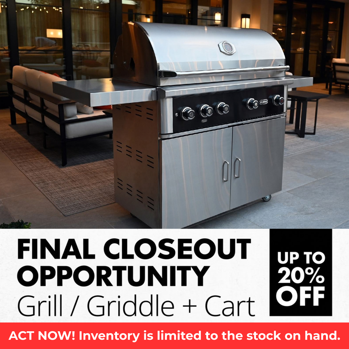 Wildfire Ranch Pro 30" Built-In Liquid Propane Gas Grill With Stainless Steel Cart